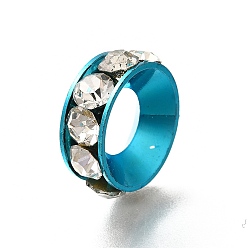 Темно-Голубой Латунные бусины разделители для поставки стразов, без кадмия и без свинца, долговечный, стойки покрытие, кольцо, глубокое синее небо, 15x5.5 мм, отверстие : 7 мм