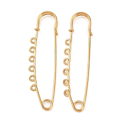 Золотой Ионное покрытие (ip) 304 булавки из нержавеющей стали брошь выводы, булавки для килта с 6 петлями для изготовления значков на лацкан, золотые, 75x20.5x5.5 мм, отверстие : 2 мм