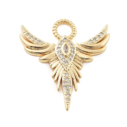 Прозрачный Настоящие 18 k позолоченные латунные подвески с микропаве и кубическим цирконием, без кадмия, без никеля и без свинца, крылатые прелести, прозрачные, 26.5x24.5x3 мм, отверстие : 4 мм