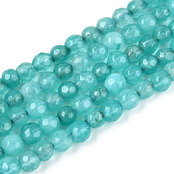 Средний Бирюзовый Окрашенные природные белый нефрит бисер пряди, круглые, граненые, средне бирюзовый, 4~4.5 мм, отверстие : 1 мм, около 86~96 шт / нитка, 14.69~14.96'' (37.3~38 см)