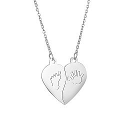 Palm Stainless Steel Heart Pendant Necklaces, Valentine's Day Necklace Gift for Men Women, Palm Pattern, 17-3/4 inch(45cm)