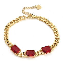 Красный Латунные браслеты, со стеклом, реальный 18 k позолоченный, прямоугольные, красные, 7-1/8 дюйм (18.2 см)