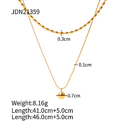 JDN21359 Collier chic double épaisseur en titane plaqué or pour femme - ne se décolore pas, bijou à chaîne de verrouillage unique et polyvalent