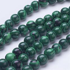 Malachite Synthetic Malachite Beads Strands, Round, 8mm, Hole: 1mm, about 51pcs/strand, 15.6 inch