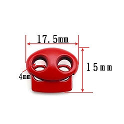 Red Zinc Alloy Spring Cord Locks, 2 Hole Drawstring Toggle Spring Clasp, Red, 17.5x15mm, Hole: 4mm