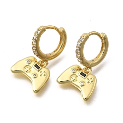 Черный Латунные микро проложить серьги обруча кубического циркония, стойки покрытие, долговечный, без кадмия и без свинца, игровой автомат, реальный 18 k позолоченный, чёрные, 21.5x12 мм