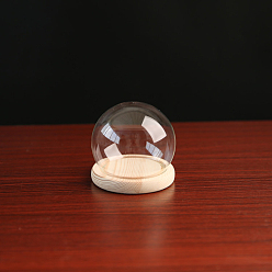 Clear High Borosilicate Glass Dome Cover, Decorative Display Case, Cloche Bell Jar Terrarium with Wood Base, Clear, 100mm