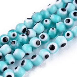Turquoise Handmade Evil Eye Lampwork Round Bead Strands, Turquoise, 4mm, Hole: 0.8mm, about 101pcs/Strand, 14.57''(37cm)