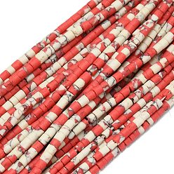 Белый Окрашенные синтетические бирюзовые бусы нити, колонка, белые, 2~2.5x2 мм, отверстие : 0.5 мм, около 42~45 шт / нитка, 13.19''~13.39'' (33.5~34 см)