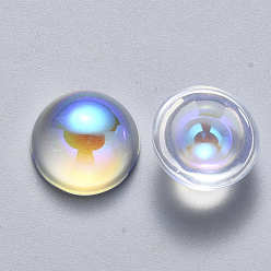 Clear AB Transparent Glass Cabochons, AB Color Plated, Half Round/Dome, Clear AB, 18x9mm