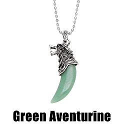 Green Aventurine Vintage Wolf Fang Pendant Men's Necklace with Crystal Agate Accents - NKB607
