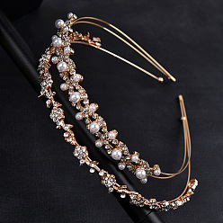 kc golden 2 sets Metal Inlaid Diamond Pearl Headband Set - Wave Headband, Alloy, Elegant.