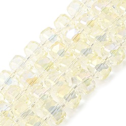 Светло-желтый Прозрачные стеклянные бусины гальваническим пряди, граненые, рондель, светло-желтый, 10x6 мм, отверстие : 1.2 мм, около 60 шт / нитка, 19.69'' (50 см)