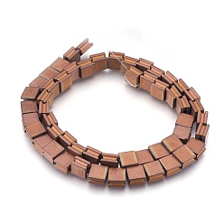 Copper Plated Electroplate Non-magnetic Synthetic Hematite Bead Strands, Frosted, Grooved, Square, Copper Plated, 8x8x5mm, Hole: 1.5mm, about 54pcs/strand, 16.7 inch(42.5cm)