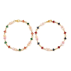 (52) Непрозрачная лаванда 2шт 2 цвета стеклянные бусины браслеты для женщин, ромб, с гальванизированными стеклянными бусинами счетов, разноцветные, 8-1/8 дюйм (20.5 см), 1 шт / цвет