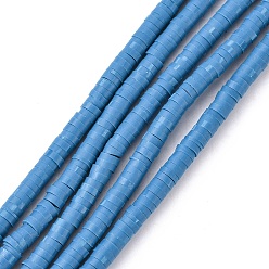 Steel Blue Eco-Friendly Handmade Polymer Clay Beads, Disc/Flat Round, Heishi Beads, Steel Blue, 3x1mm, Hole: 1mm, about 380~400pcs/strand, 17.7 inch