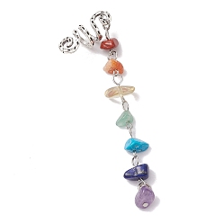 Смешанные камни Сплав дреды бусины, 7 Чакра из натуральных смешанных драгоценных камней, плетение подвесок для волос, украшения, зажимы, для укладки волос, 104 мм