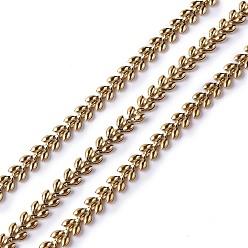 Oro Revestimiento iónico (ip) 304 cadenas de mazorcas de acero inoxidable, cadenas de eslabones de hojas, sin soldar, con carrete, dorado, 6x5x2 mm, aproximadamente 16.40 pies (5 m) / rollo