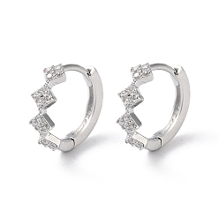 Real Platinum Plated Brass Micro Pave Cubic Zirconia Hoop Earrings, Rhombus, Real Platinum Plated, 12x4mm