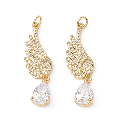 Прозрачный Стойка металлическая латунная микропрофилированная кубическая циркония подвески, с целью перехода в кольце, без кадмия, без никеля и без свинца, реальный 18 k позолоченный, крыло со слезой, прозрачные, 37x10x4 мм, Перейти кольцо: 5x0.8 мм, внутренний диаметр: 3.4 мм