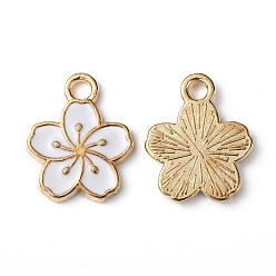 White Alloy Enamel Charms, Hibiscus Flower, Light Gold, White, 14.5x12x1.5mm, Hole: 2mm