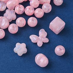 Pearl Pink Opaque Acrylic Beads, Glitter Beads, Mixed Shapes, Pearl Pink, 10.5~17x11~20x5.5~13.5mm, Hole: 1.6~3mm