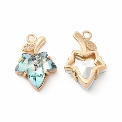 Light Azore Brass with K9 Glass Charms, Golden Maple Leaf Charms, Light Azore, 20.5x13.5x5.5mm, Hole: 1.8mm
