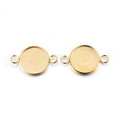 Real 24K Gold Plated 201 Stainless Steel Cabochon Connector Settings, Plain Edge Bezel Cups, Flat Round, Real 24K Gold Plated, Tray: 12mm, 21x14x2mm, Hole: 2mm