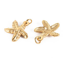 Real 14K Gold Plated 304 Stainless Steel Pendants, with Jump Rings, Starfish, Real 14K Gold Plated, 17x17x3mm, Jump Ring: 4.8x0.8mm, 3.2mm inner diameter