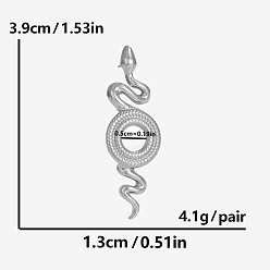 Серебро Винтажный французский стиль 304 серьги-гвоздики в форме змеи из нержавеющей стали, серебряные, 39x13 мм