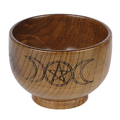 Moon Triple Goddess Pentagram Wooden Bowl Ornament, for Altar Ceremony Ritual Use Decoration, 90~100mm