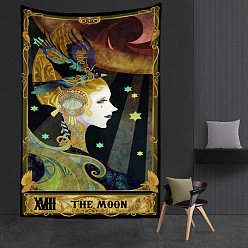 Dark Sea Green Rectangle with Tarot Polyester Decoration Backdrops, Photography Background Banner Decoration for Party Home Decoration, The Moon XVIII, 95x73mm