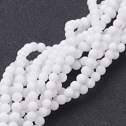 White Natural White Jade Beads Strands, Dyed & Heated, Round, White, 4mm, Hole: 0.8mm, 15 inch~16 inch