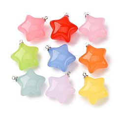 (52) Непрозрачная лаванда Железные акриловые подвески, имитация желе со звездой, разноцветные, 25.5~26x23~23.5x13.5~14 мм, отверстие : 1.5 мм