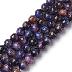 Midnight Blue Natural Galaxy Tiger Eye Beads Strands, Round, Dyed & Heated, Midnight Blue, 6.5mm, Hole: 0.9mm, about 63~64pcs/strand, 15.55''~15.94''(39.5~40.5cm)