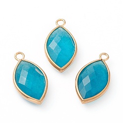 Нефрит Природного нефрита подвески, с золотым латунным краем, граненые, окрашенные, лошадиный глаз , 22x12x5.5 мм, отверстие : 1.8 мм