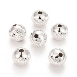 925 Sterling Silver Plated Eco-Friendly Brass Beads, Long-Lasting Plated, Lead Free & Cadmium Free, Round, 925 Sterling Silver Plated, 8mm, Hole: 2.1mm