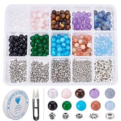 Mixed Stone SUNNYCLUE 400Pcs 10 Style Natural & Synthetic Gemstone Beads, 500Pcs 5 Style Alloy Spacer Beads, 1Pc Elastic Crystal Thread & Beading Needles & Sharp Steel Scissors, 6~6.5mm, Hole: 0.8~!mm
