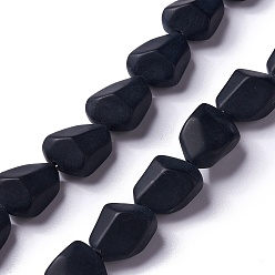 Black Opaque Frosted Glass Beads Strands, Nuggets, Black, 15x12x9.5mm, Hole: 1mm, about 40pcs/strand, 23.62''(60cm)