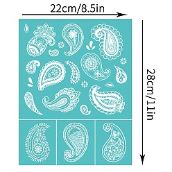 Flower Self-Adhesive Silk Screen Printing Stencil, for Painting on Wood, DIY Decoration T-Shirt Fabric, Turquoise, Floral Pattern, 220x280mm