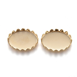 Golden 201 Stainless Steel Cabochon Settings, Lace Edge Bezel Cups, Oval, Golden, Tray: 18x13mm, 19x14x4mm