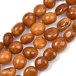Chocolate Dyed Natural White Jade Beads Strands, Nuggets, Tumbled Stone, Chocolate, 9.5~13x9~12x9~15mm, Hole: 0.8mm, about 32pcs/strand, 15.35''(39cm)
