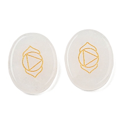 Quartz Crystal Natural Quartz Crystal Cabochons, Oval with Gold Tone Chakra Pattern, 27.5~28x21.5~22x4.5~5mm