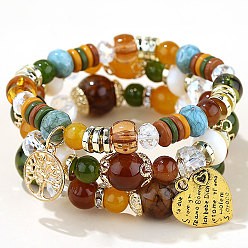 1# Chic Multi-layered Metal Heart, Tree of Life & Candy Bead Bracelet for Women
