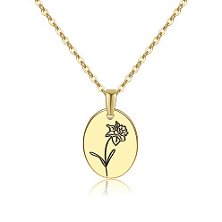March Daffodil 304 Stainless Steel Birth Month Flower Pendant Necklace, Floral Dainty Jewelry for Women, Golden, March Daffodil, 17.72 inch(45cm)