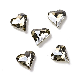 Satin Glass Rhinestone Cabochons, Pointed Back & Back Plated, Heart, Satin, 13x12x4.3mm