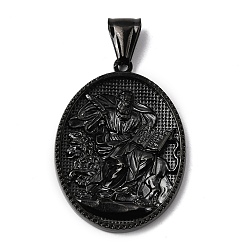 Черный 304 подвески из нержавеющей стали, ионное покрытие (ip), религиозный овал, чёрные, 36x26.5x4.5~7 мм, отверстие : 4x9 мм