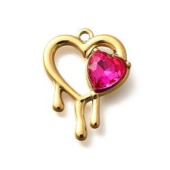 Роза 304 подвески из нержавеющей стали, со стразами, реальный 18 k позолоченный, ионное покрытие (ip), сердце, роза, 25.5x19.5x5.5 мм, отверстие : 2 мм