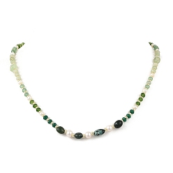 Vert Colliers de perles composées de pierres précieuses mélangées et de perles d'eau douce naturelles, or, verte, 20.28 pouce (51.5 cm)