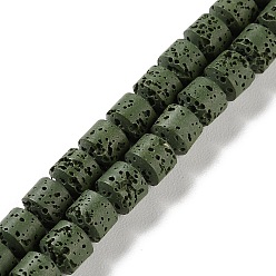 Темно-оливково-зеленый Нити синтетических бусин, окрашенных в лавовый камень, баррель, темно-оливковый зеленый, 6~7x6~7 мм, отверстие : 1 мм, около 53 шт / нитка, 15'' (38.1 см)